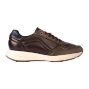 Bruine Leren Sneakers Lage Plateauzool Exton , Brown , Heren