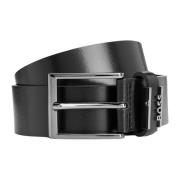 Zwarte leren riem met metalen logo Hugo Boss , Black , Heren