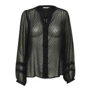 Pitch Black Shirt met V-Hals Cream , Black , Dames