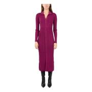 Geribbelde gebreide midi-jurk met V-hals Twinset , Purple , Dames