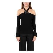 Gestreepte boothals top met rozenbroche Simona Corsellini , Black , Da...