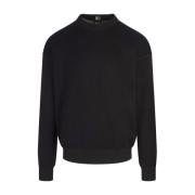 Zwarte Wollen Blend Ronde Hals Sweater Hugo Boss , Black , Heren