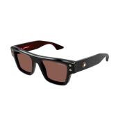 Bruine Lens Zwarte Frame Zonnebril Montblanc , Black , Unisex