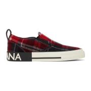 Tartan Slip-On Katoenen Sneakers Dolce & Gabbana , Red , Heren