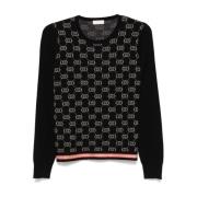 Monogram Jacquard Stripe Sweater Liu Jo , Black , Dames