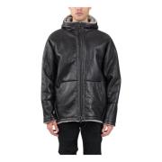 Shearling leren hoodie jas met rits Salvatore Santoro , Black , Heren