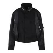 Korte Wol Nylon Boxy Jas Sacai , Black , Heren