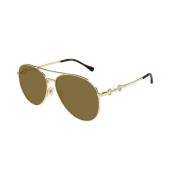 Goud Bruin Zonnebril Gg1698S 002 Gucci , Yellow , Heren