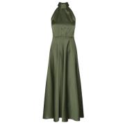 Satin Midi Jurk met Wijd Uitlopende Rok Samsøe Samsøe , Green , Dames