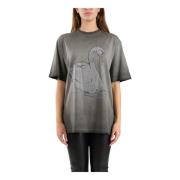 Katoenen T-shirt met kristalapplicaties Msgm , Gray , Dames