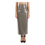 Midi rok met zilveren metalen rits Msgm , Gray , Dames