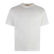 Geribbelde Katoenen Crew-Neck T-shirt Valentino , White , Heren