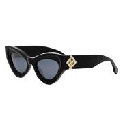 Zwarte Frame Blauwe Lens Zonnebril Fendi , Black , Unisex