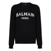 Zwarte Crew Neck Sweater Aw24 Balmain , Black , Heren