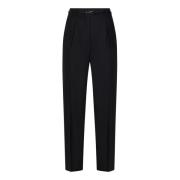 Zwarte Wol Dubbele Plooi Broek Max Mara , Black , Dames