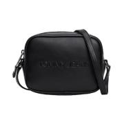 Zwarte Compacte Cameratas met Reliëf Logo Tommy Jeans , Black , Dames