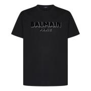 Zwart Katoenen T-shirt met Uniek Logo Balmain , Black , Heren