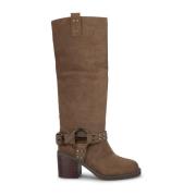 Metallic Circle Heel Boot Alma EN Pena , Brown , Dames