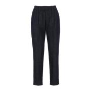 Blauwe Katoenen Slim-Fit Broek met Elastische Taille Brunello Cucinell...