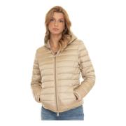 Gewatteerd Hooded Kort Jack met Armlogo Save The Duck , Beige , Dames