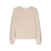 Geribbelde Wol Kasjmier Boothals Trui Forte Forte , Beige , Dames