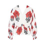 Blouse met V-hals in Indiase bloemen Mare Di Latte , Multicolor , Dame...