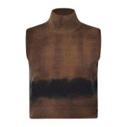 Hoge Kraag Mouwloze Top met Materiaalprint Akep , Brown , Dames