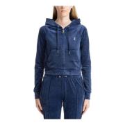 Trekkoord Rits Effen Logo Hoodie Juicy Couture , Blue , Dames