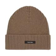 Klassieke Katoenen Rib Beanie Muts Calvin Klein , Brown , Heren