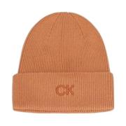 Geborduurde Fijne Rib Beanie Muts Calvin Klein , Brown , Dames