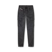 Zwarte Slim Stretch Panel Cargo Jeans Diesel , Gray , Dames