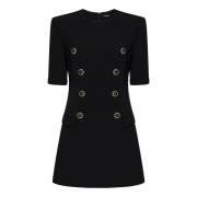 Zwarte Crepe Jurk met Gouden Knopen Balmain , Black , Dames