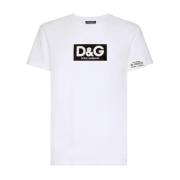 Logo Print Wit T-shirt Dolce & Gabbana , White , Heren