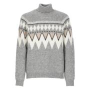 Grijze Alpaca Crewneck Trui met Patroon Peserico , Gray , Heren