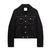 Zwarte Denim Jack Contraststiksels Courrèges , Black , Heren