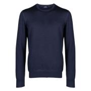 Virgin Wool Crew-Neck Gebreide Kleding Barba , Blue , Heren