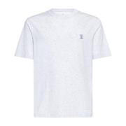 Gemêleerd Katoenen T-shirt met Logoprint Brunello Cucinelli , White , ...