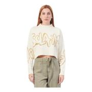 Witte Cropped Sweater met Glitter Logo Disclaimer , White , Dames