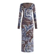 Heldere Blauwe Bloemen Paisley Fluweel Jurk Etro , Multicolor , Dames