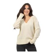 Merinowol V-hals trui wit Silvian Heach , Beige , Dames