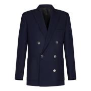 Navy Blue Double-Breasted Blazer Balmain , Blue , Heren