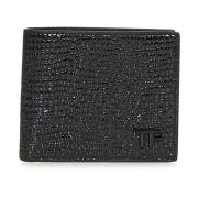 Zwarte Leren Bifold Portemonnee Tom Ford , Black , Heren