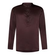 Luxe Bruin Zijden Henley Shirt Tom Ford , Brown , Heren