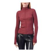 Bordeaux Wollen Trui met Metalen Details Patrizia Pepe , Red , Dames