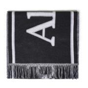 Zwarte Wollen Sjaal met Jacquard Logo Alexander McQueen , Black , Here...