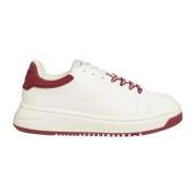 Witte Leren Sneaker Retro Bordeaux Logo Emporio Armani , White , Heren