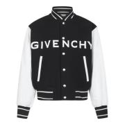 Zwarte wollen bomberjack met leren mouwen Givenchy , Black , Heren