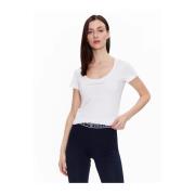 Katoenen Logo T-shirt met Strass Emporio Armani , White , Dames