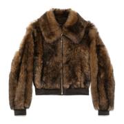 Bruine Shearling Zip-Up Jas met Leren Afwerking Zimmermann , Brown , D...