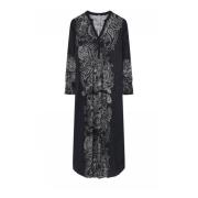 Lange Jurk met V-Hals en Print Gustav , Black , Dames